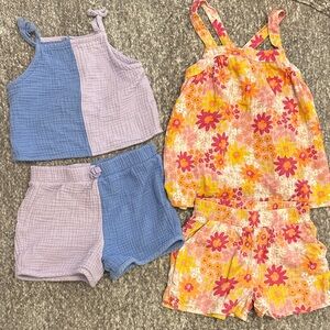 EUC purple color block & metallic floral short sets size 7/8